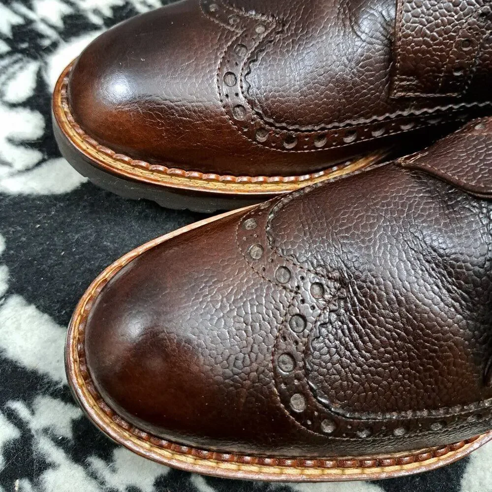 %Calzoleria Toscana Men Leather Wingtip Boots E485 Size 43 / D1